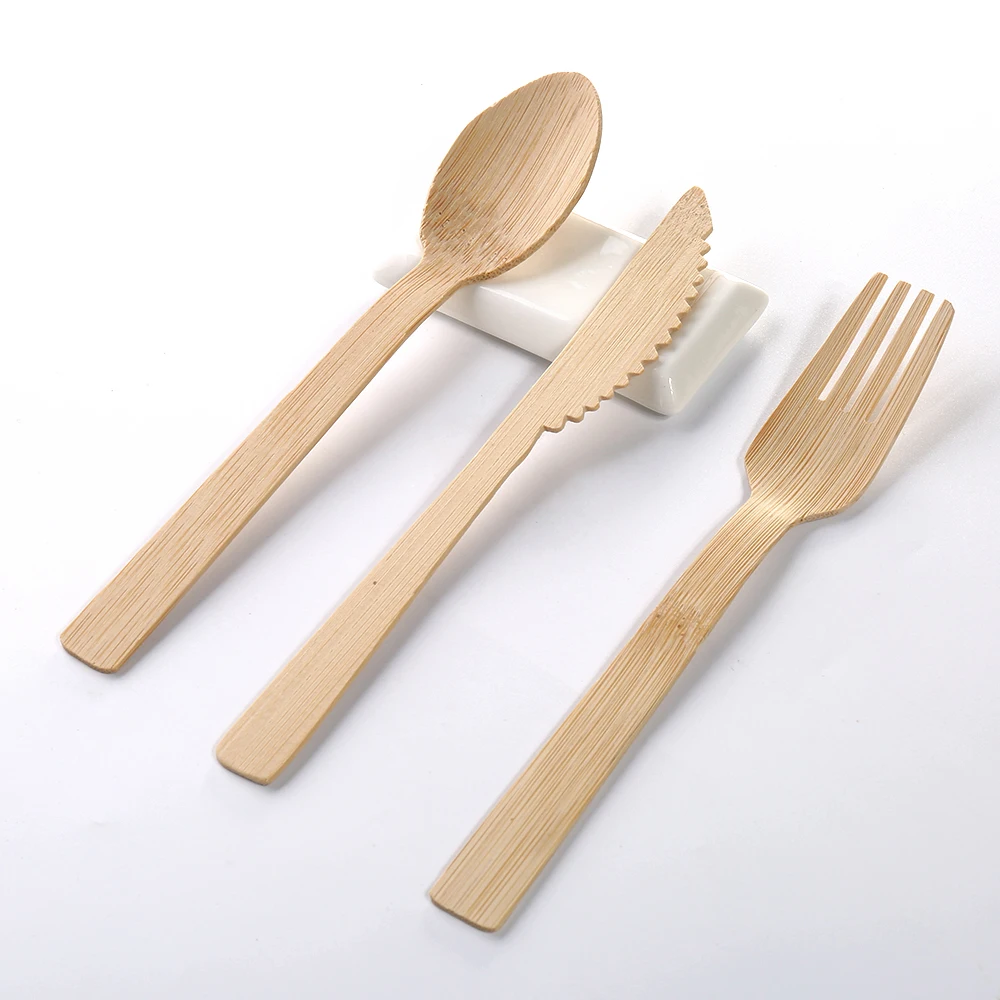 Disposable Cutlery Set Custom Logo Portable Bamboo Cutlery Set Camping Utensil Set Packed With Degradable Kraft Bag