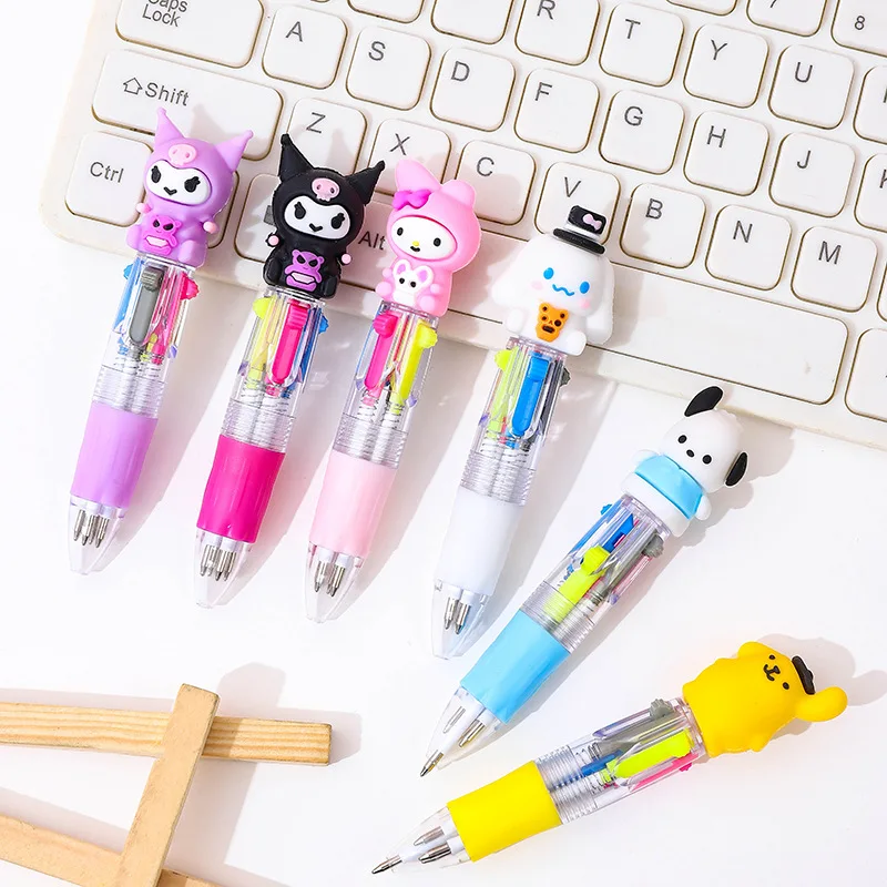 Ruunjoy Cartoon SanrieFour-Color Ballpoint Pen Cute Hell0 Kitty Cinnamoroll Kuromi Student Multicolor Pen Children