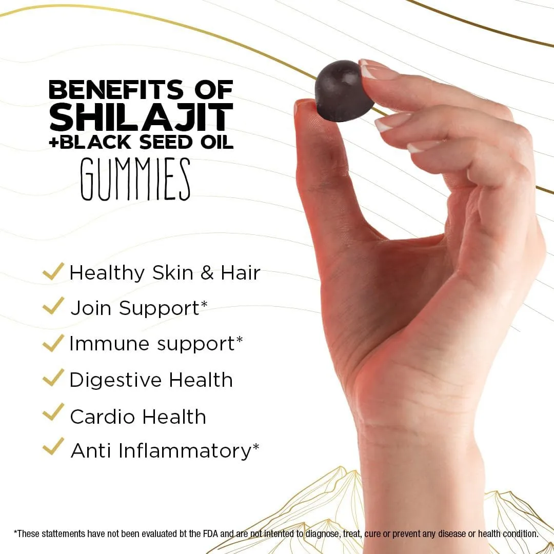 OEM Hot Sale Shilajit Gummies  with Black Seed Oil Pure Himalayan Resin for Energy with 85+ Trace Minerals & Fulvic Acid