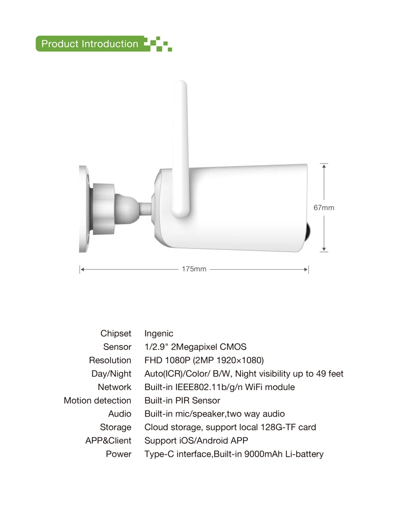 PIR detection FHD 1080p solar power outdoor wifi ip security bullet camera battery cctv surveillance camera