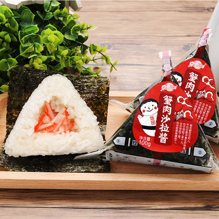 hot sale Japanese dishes spicy diced squid tuna and crab meat nori triangle rice ball