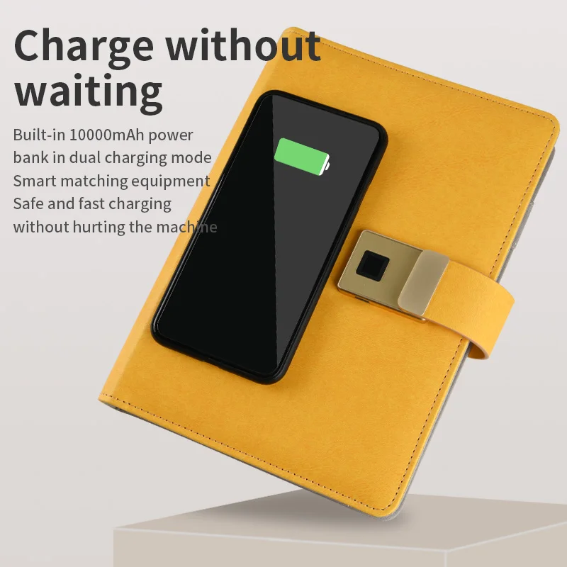 Multifunction 8000mah Power Bank Notebook With Video Recorder Fingerprint Lock Diary Wireless Charging
