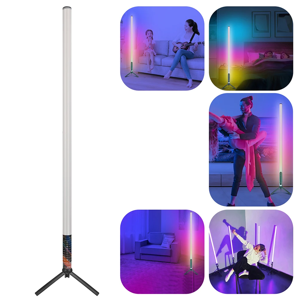 LUXCEO 2 Pack Mood Lights 4ft Portable USB Rechargeable LED Tube Light RGB Colored Battery Powered Video Light with Tripod