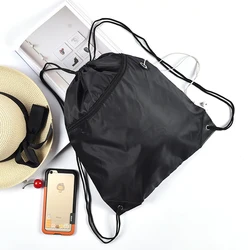 Wholesale Promotion Polyester Zipper Drawstring Bag with Earphone Front Pocket For Gym Sports