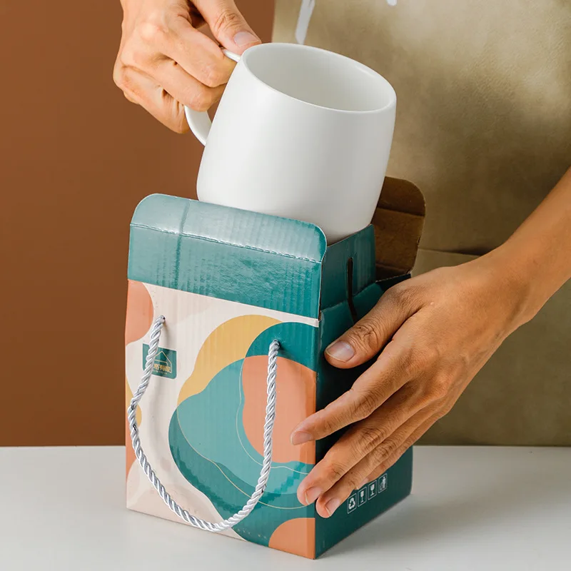 Wholesale 16oz Big Belly Office Home Breakfast Porcelain Tea Cup Custom Logo Printed Matte Ceramic Coffee Mug With Gift Box