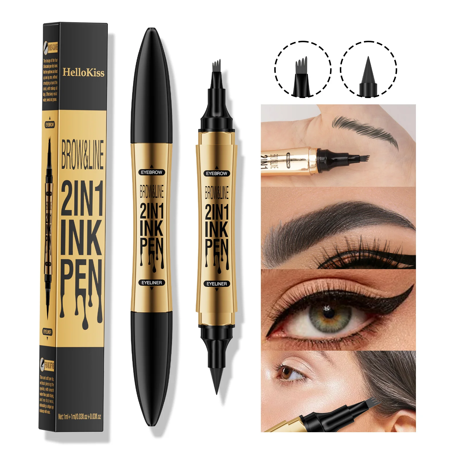 Eyebrow Pencil Soft Brown Quick-drying Waterproof and Long Lasting Dual-Ended Microblading Eyebrow Pen and Eyeliner Pen