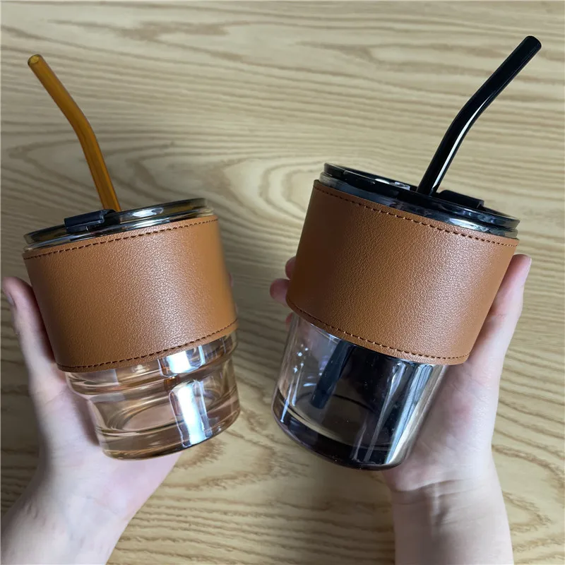 Croco  Pu Leather Cup Holder Portable Glass Bottle Leather Case Eco-friendly Coffee Cup Holder Bottle Leather Cover