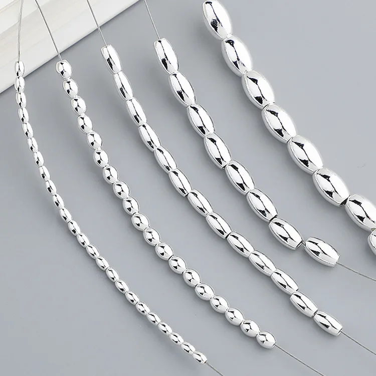 925 Sterling Silver Jewelry 3-8mm Loose Olive Beads Rice Beads DIY Bracelet Making Accessories Wholesale