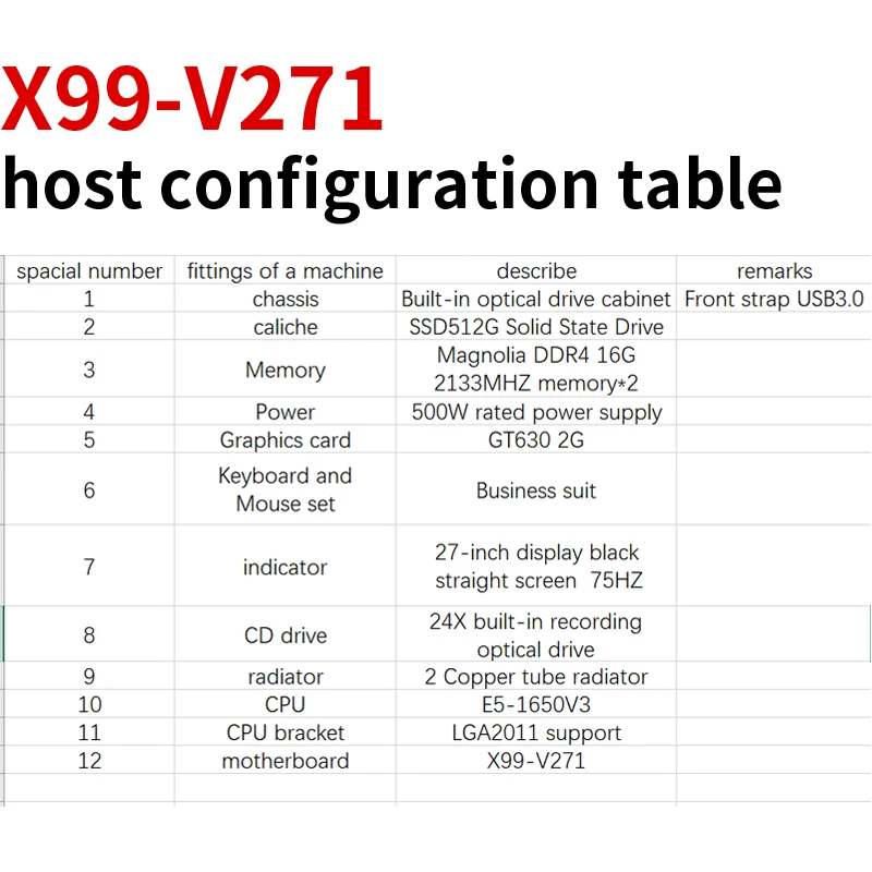 Высокопроизводительный настольный компьютер X99 512G SSD LGA2011 E5-1650V3 2*16G Ram