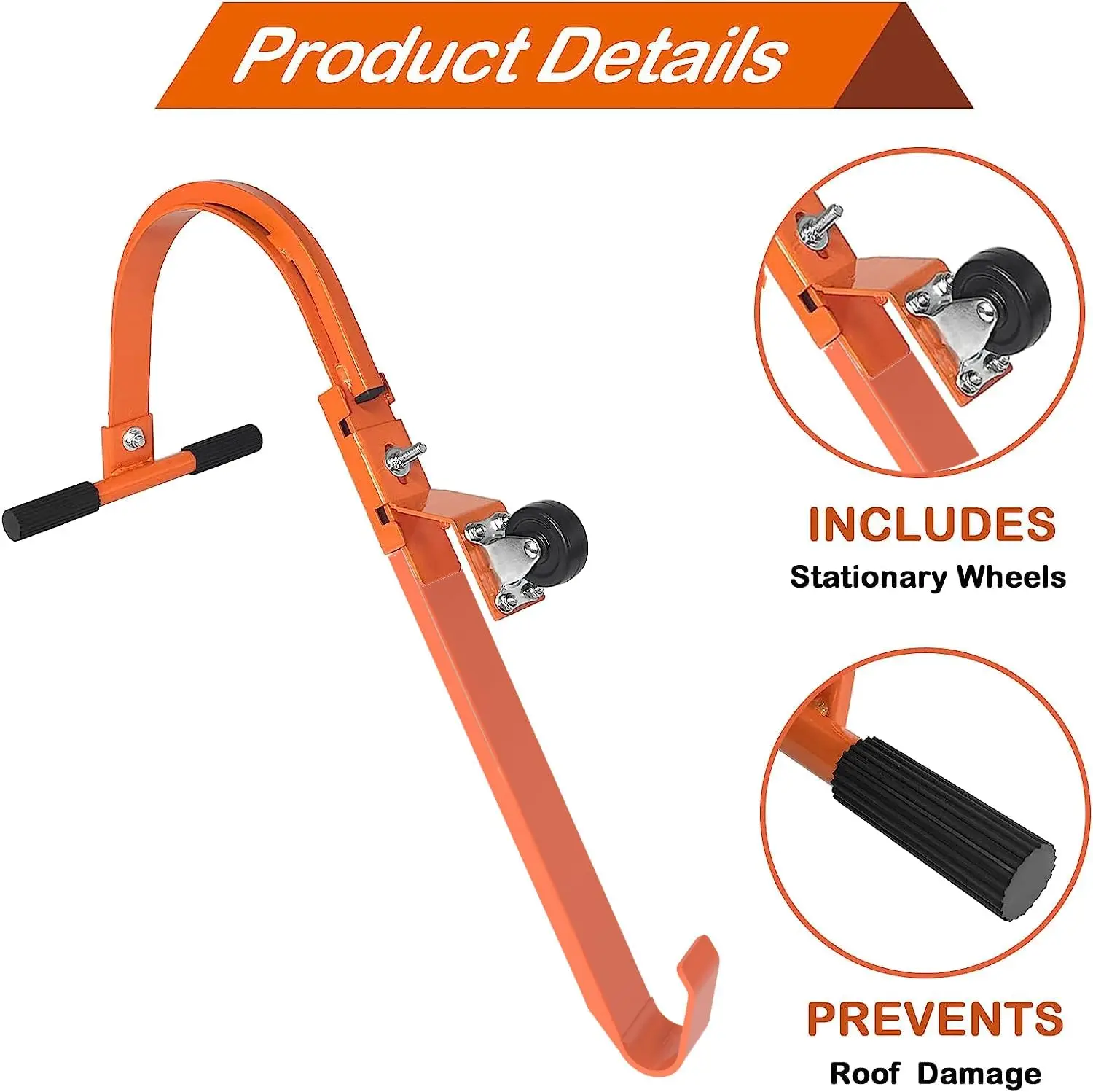 2 Pack Ladder Roof Hook with Wheel Heavy Duty Steel Ladder Stabilizer
