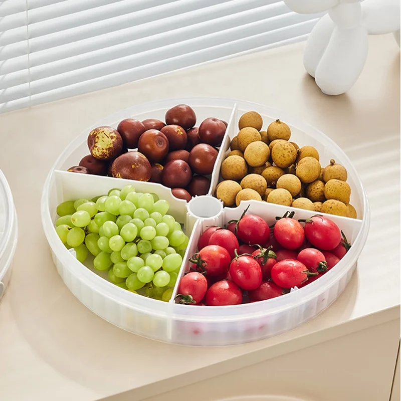 2024 Home And Kitchen Creative Divided Serving Platters Rotating Vegetable Tray With 8 Compartments Plastic Snack Serving Bin