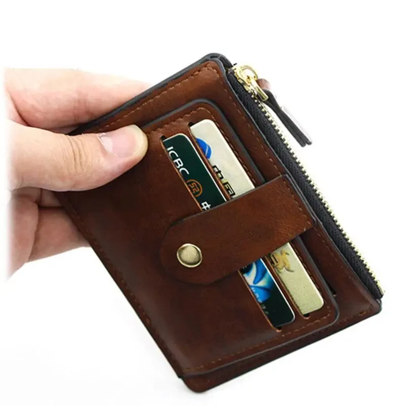 Minimalist PU Leather Wallet Credit Card Holder Short Wallets Unisex Fashion Zippers Coin Purses Drops-hip Wallet