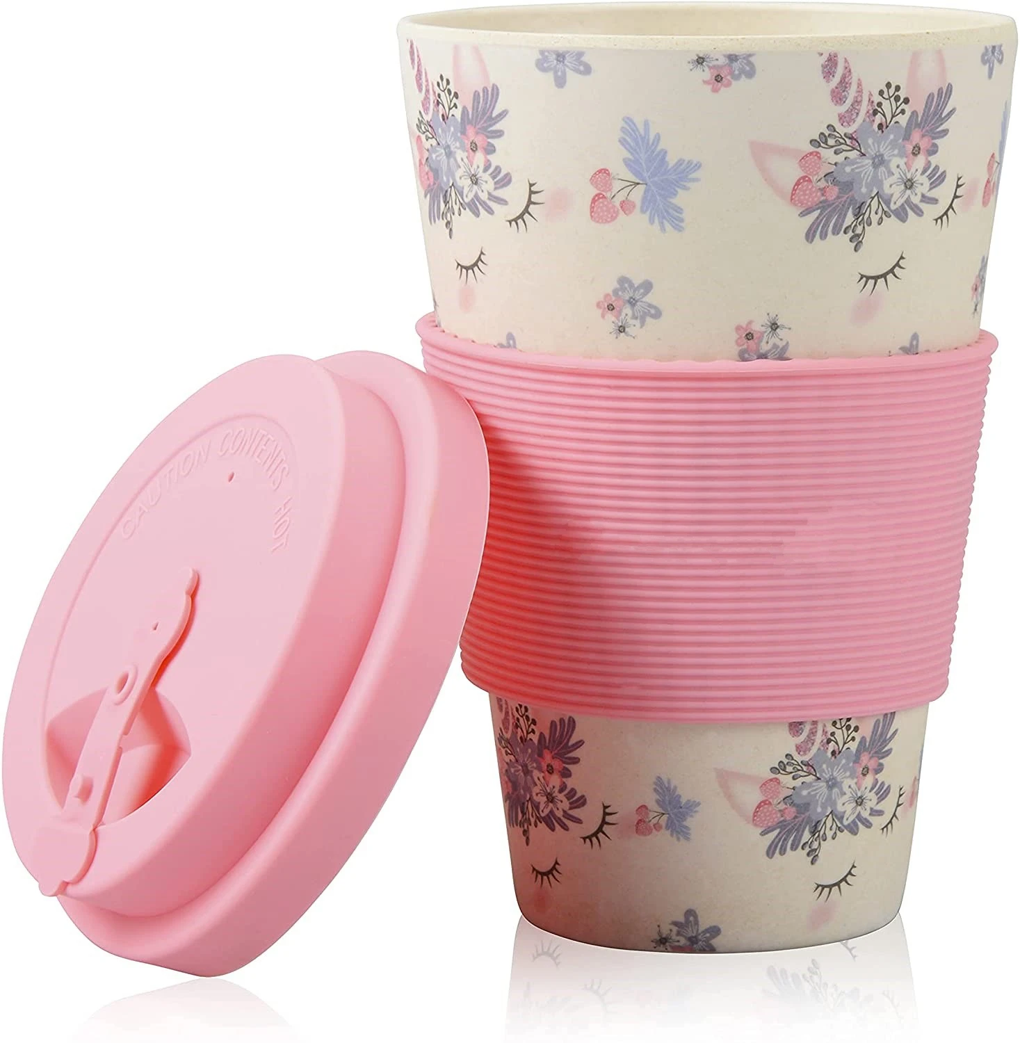 FREE SAMPLE Travel Coffee Mug with Lid Sustainable Eco-Friendly Bamboo Fiber Coffee Cup with Removable Anti-Slip Silicone Sleeve