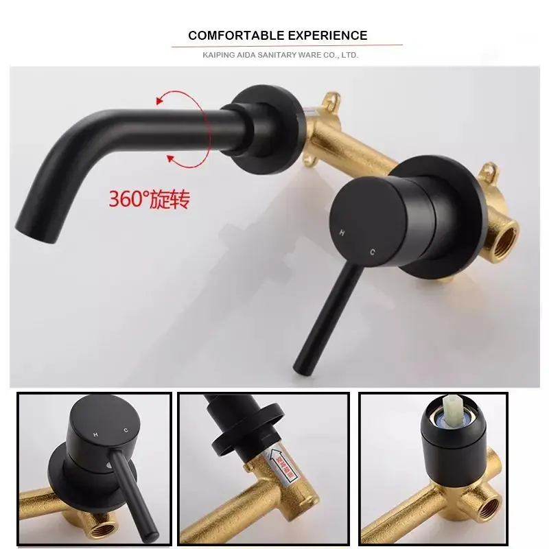 Hot Sale Single Hole Simple Brass Wall Mounted Bathroom Basin Mixer Black Concealed Faucet for Basin