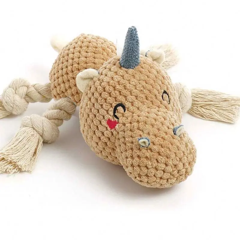 Rhinoceros Sturdy Squeaky Dog Pet Toys Interactive Stuffed Chew Squeaky Plush Dog Toy