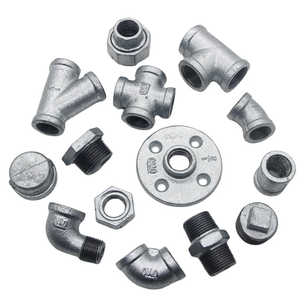 High quality malleable iron hot dipped galvanized black thread cast iron hardware fittings elbow reducing bushing