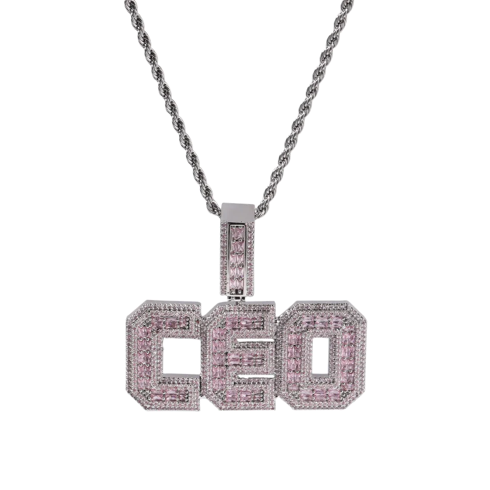 Uwin Hip Hop Jewelry Fashion Jewelry Necklaces Pink CZ Beauty Women Jewelry Baguette Zircon Custom Name Pendent Charming