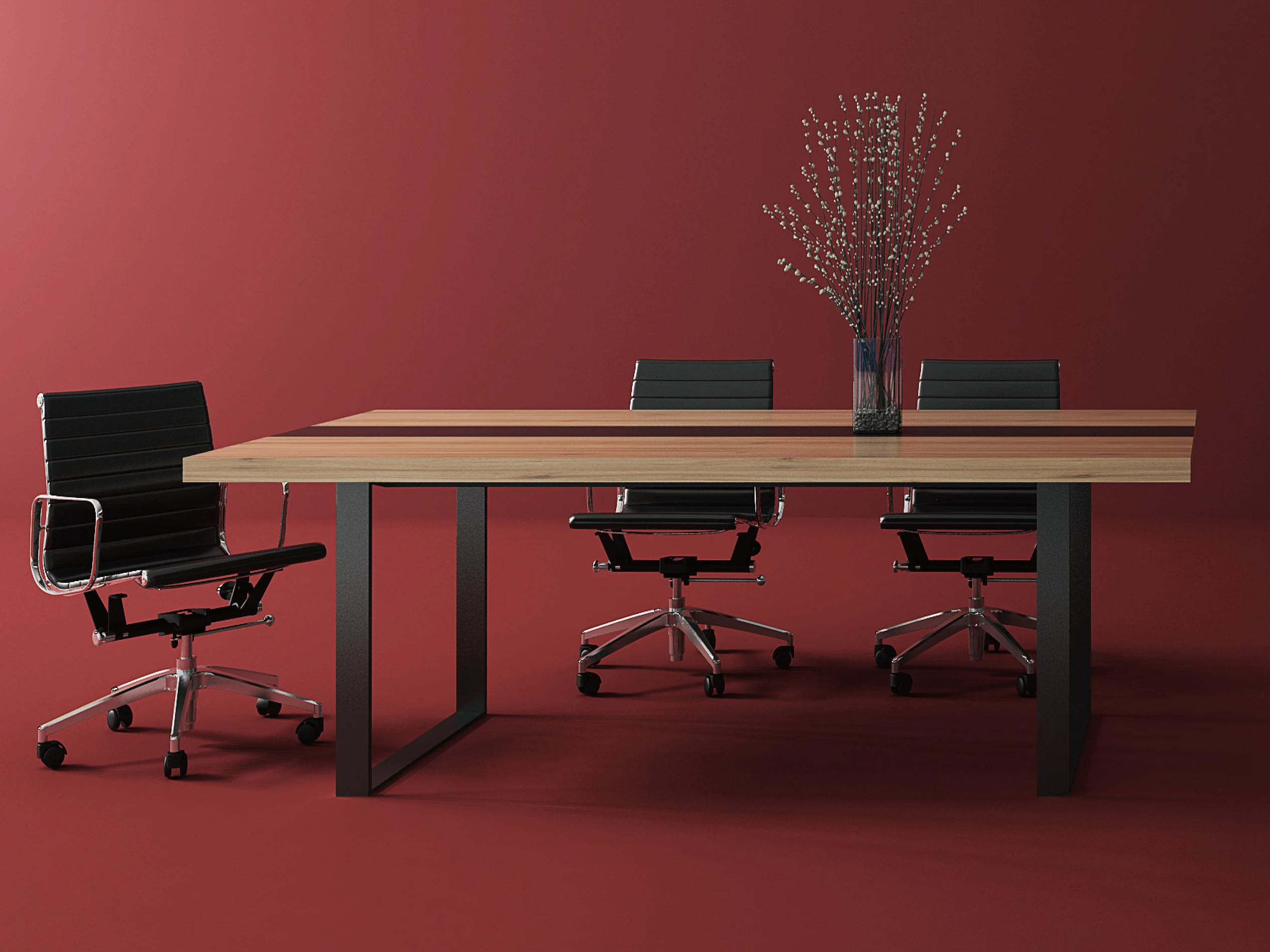 Office Conference Room Furniture Black Base Frame Wooden Melamine 10 Person Meeting Table