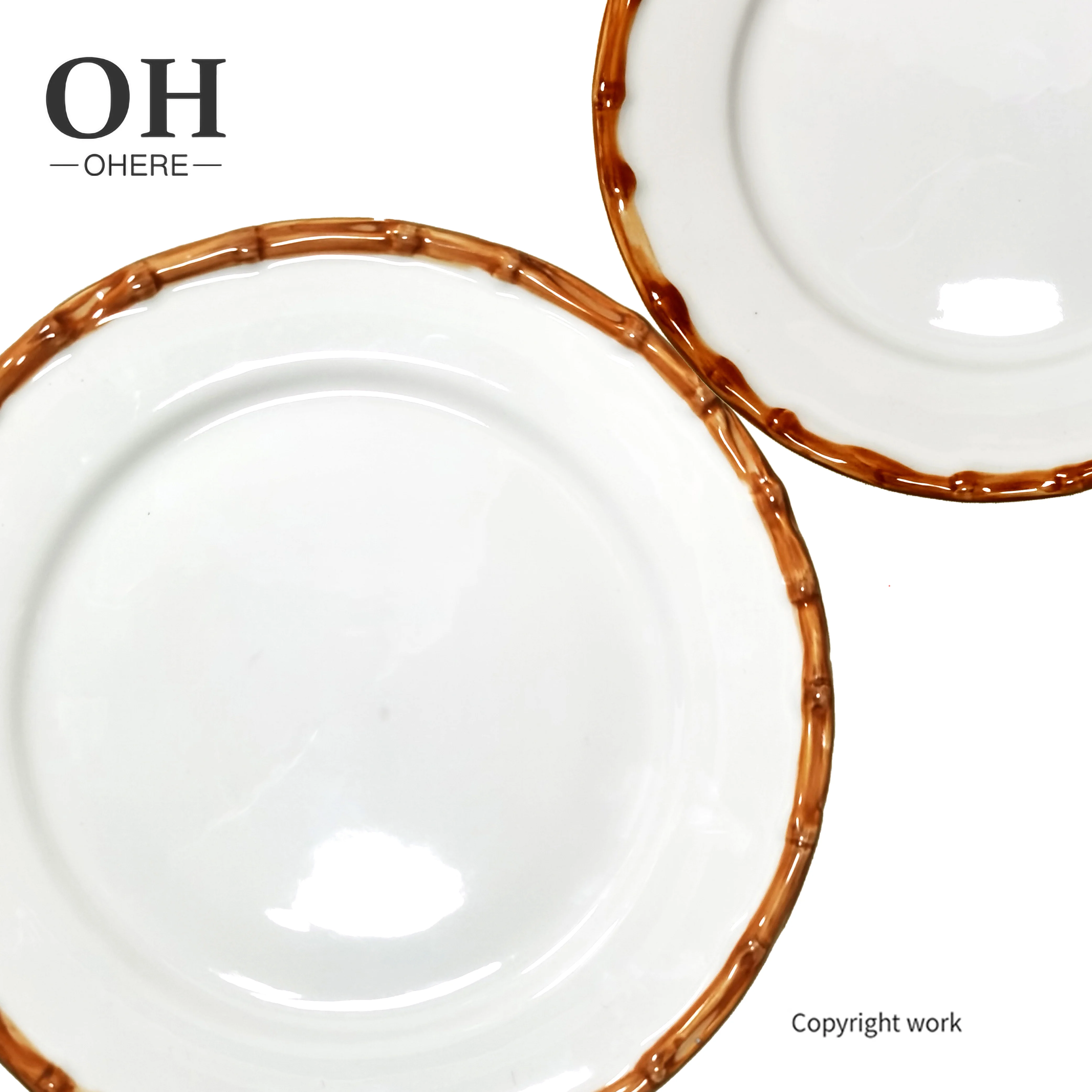 Hot sale White Bamboo edge relief Plate and Bowl Porcelain Dinner Set Wedding&Event Rental Dishes 10.5inch steak dinner plate