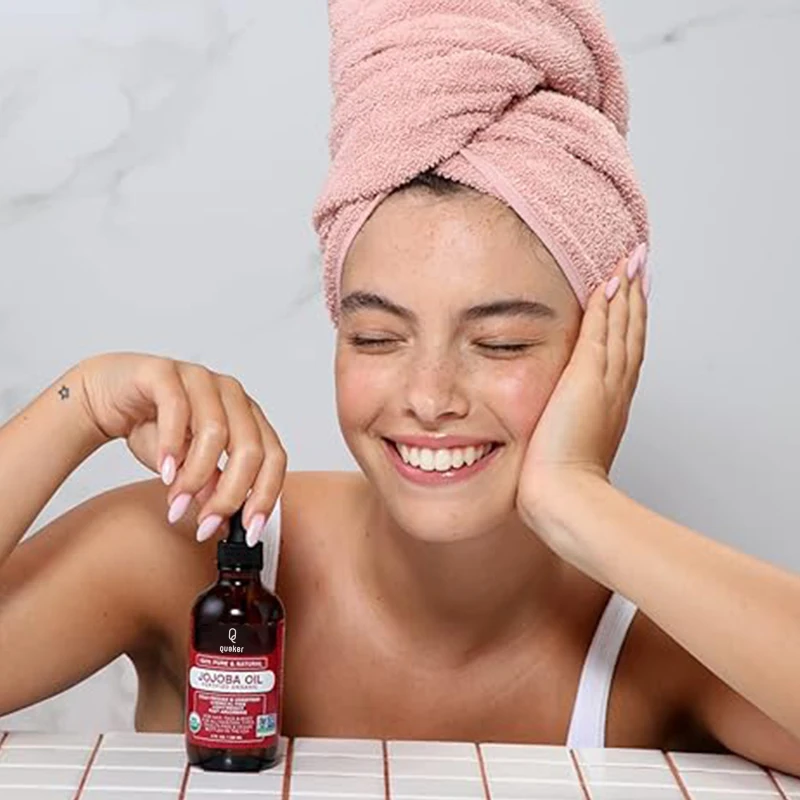 Qquaker Wholesale Cold Pressed Carrier Oil 100% Pure Organic Jojoba Oil Hair Growth Face Lips Body