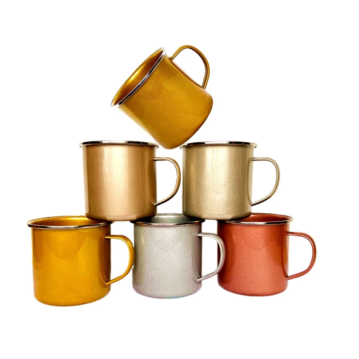 Customizable Antique Metallic Golden Tin Mugs Eco-Friendly Enamel Indoor Outdoor Use Camping Juice Beer Coffee Silver Mug Gifts