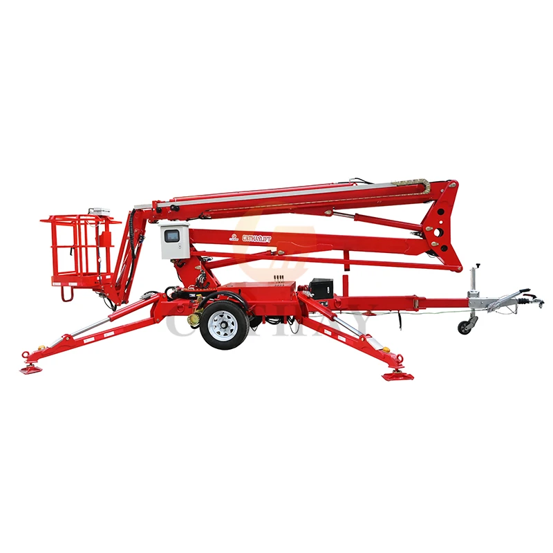 CE ISO 10~20m light weight mini electric towable telescopic articulated boom cherry picker plataforma elevadora remolcable