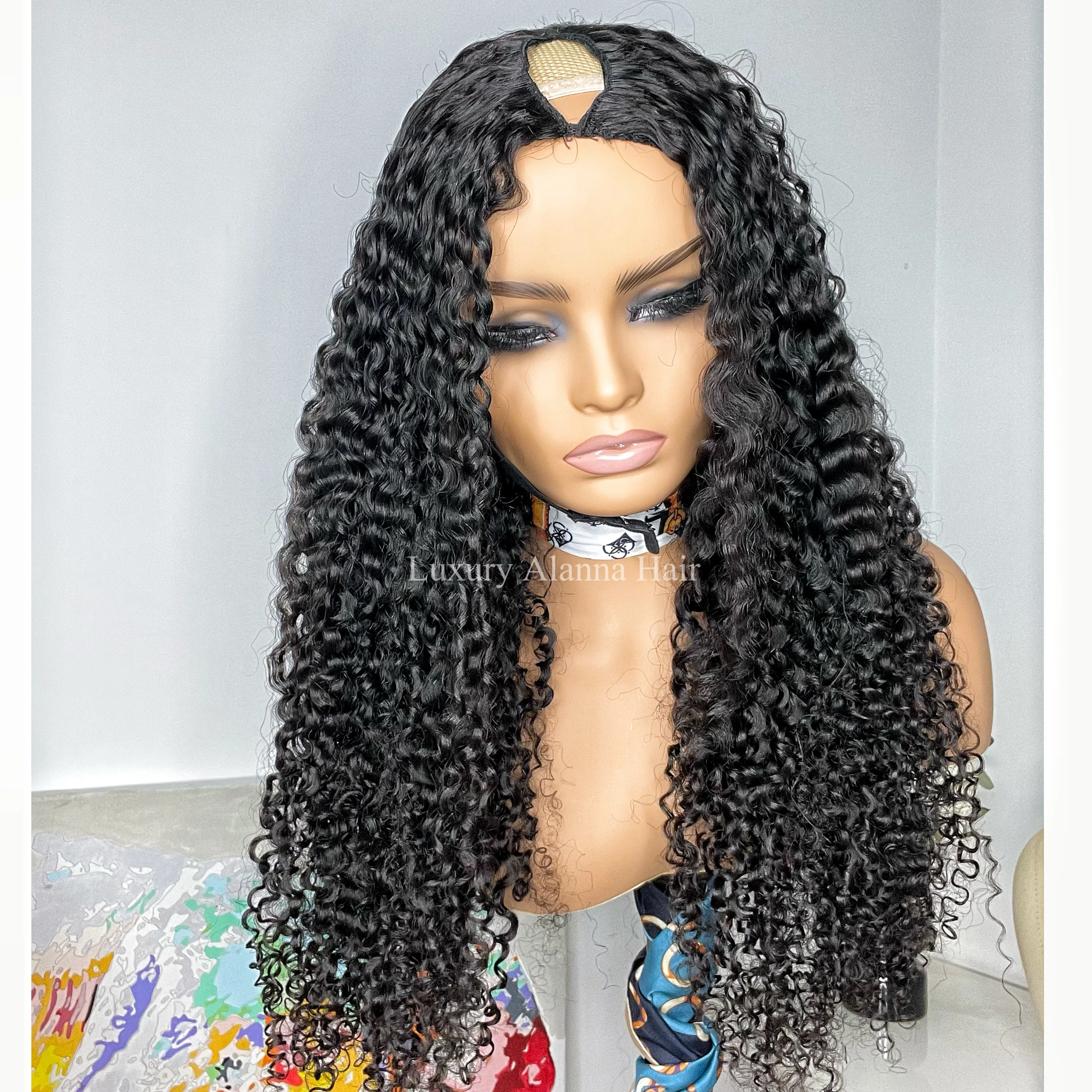 Raw Virgin Cuticle Aligned Curly Human Hair Wigs High Quality Cambodian 3b Soft Kinky Curly V Part Wig Small Medium Large Cap