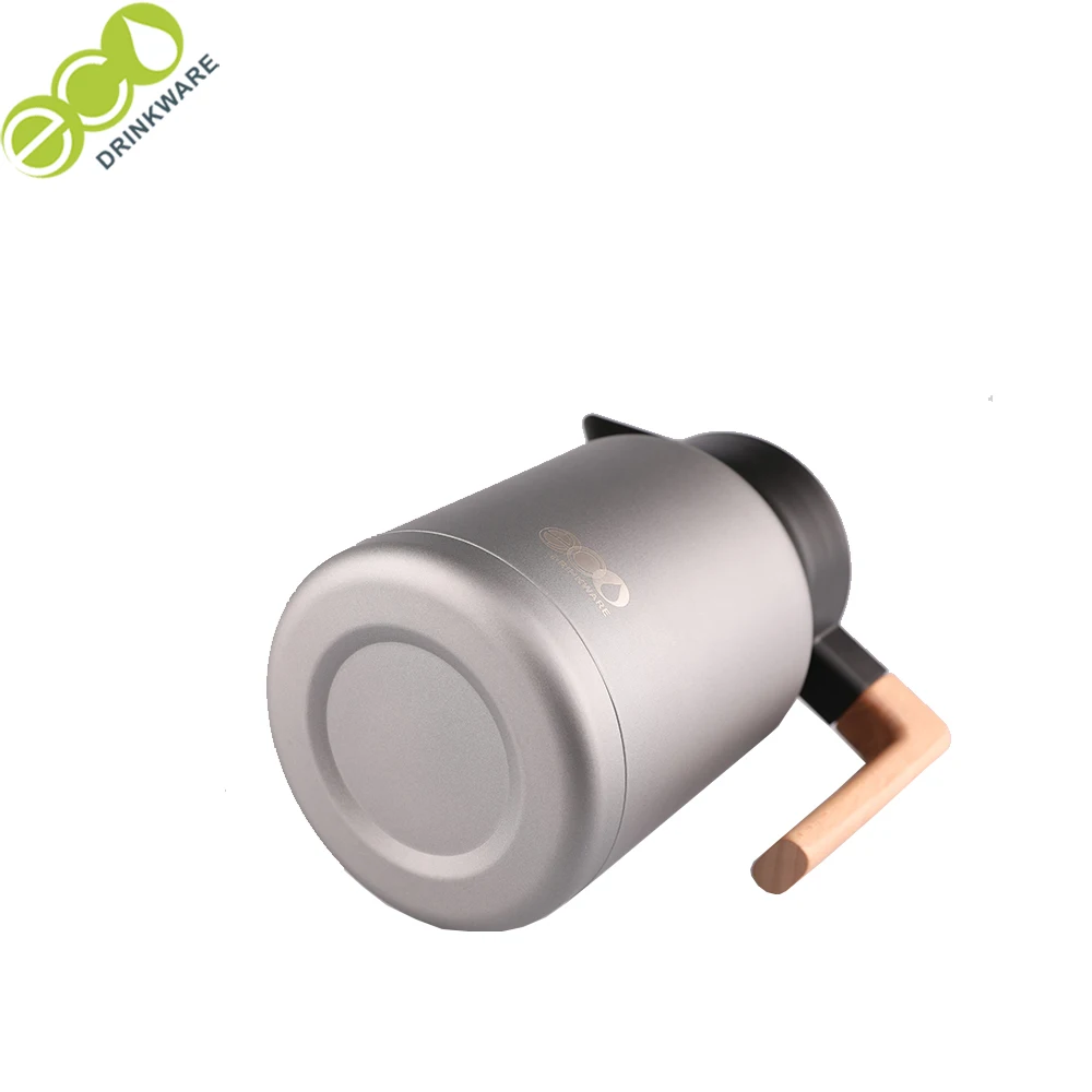GT006 Eco-friendly Double Wall Vacuum 304 Stainless Steel wood lid Thermos Vacuum coffee flask tea pot with infuser