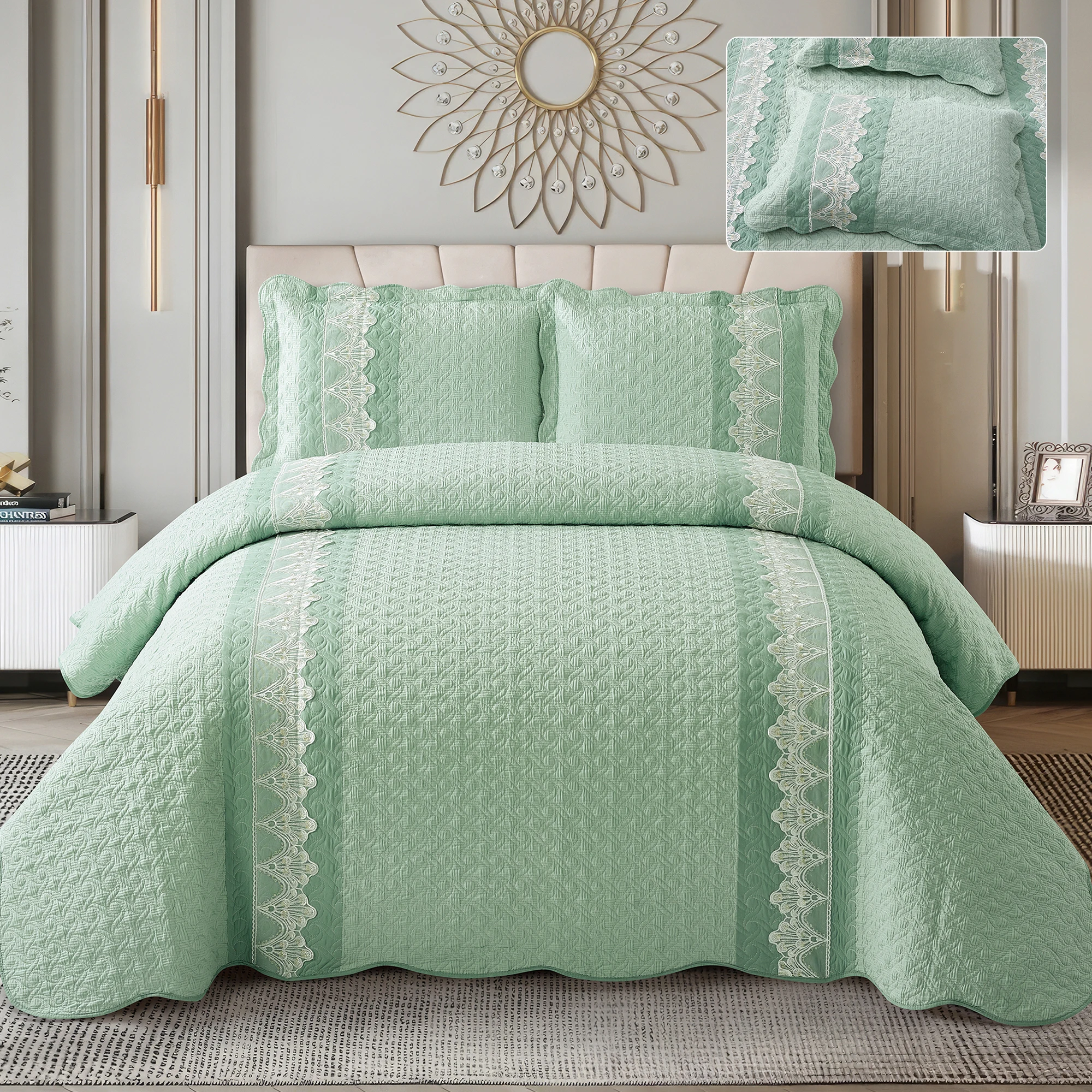 New Pattern Design New Material Bubble Cloth Lace Bed Cover Three-piece Comfortable Soft High Quality Bedspread