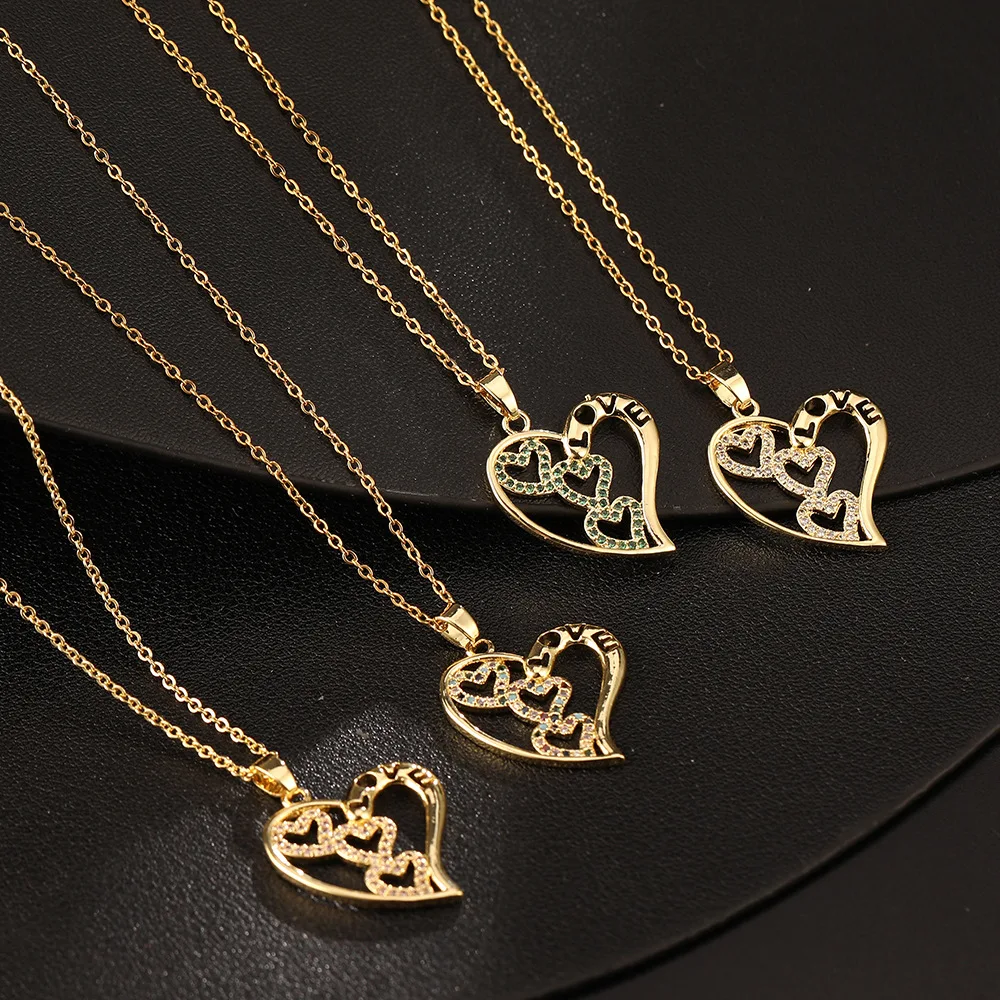 Women Luxury Personality Necklace Valentines Day Gift Fashion Trendy Filled Hollow Out Love Heart Pendant Necklace