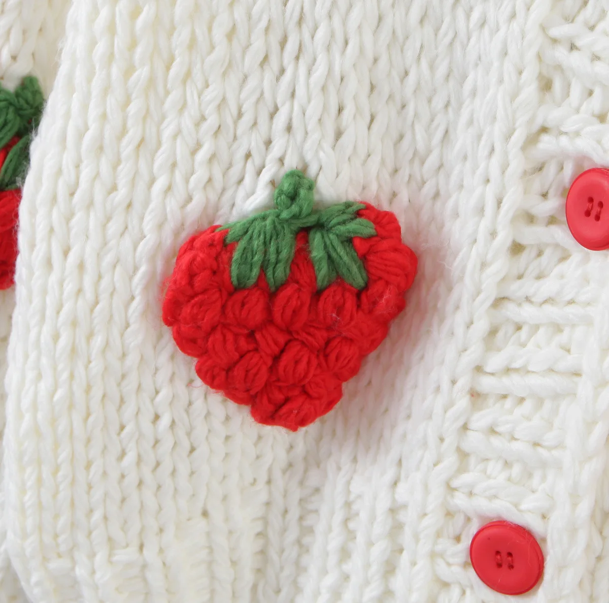 FYB Custom Handmade Strawberry Sweater Cardigan Cropped Sweater Puff Sleeve Crochet Cardigan Women