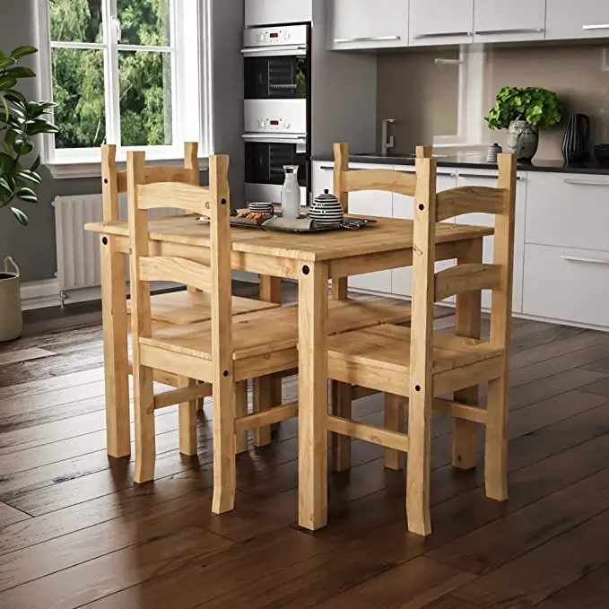 Dining Set 4 Seater Solid Pine Wood Dining Table With 4 Chairs