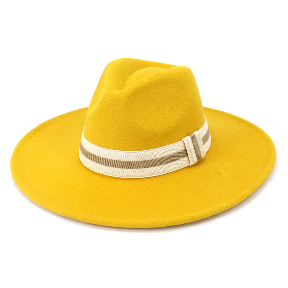 Quality Big edge Winter wool Fedora Hat Women Men Imitation Felt Hats with Metal Chain Decor Panama Fedoras Chapeau Sombrero