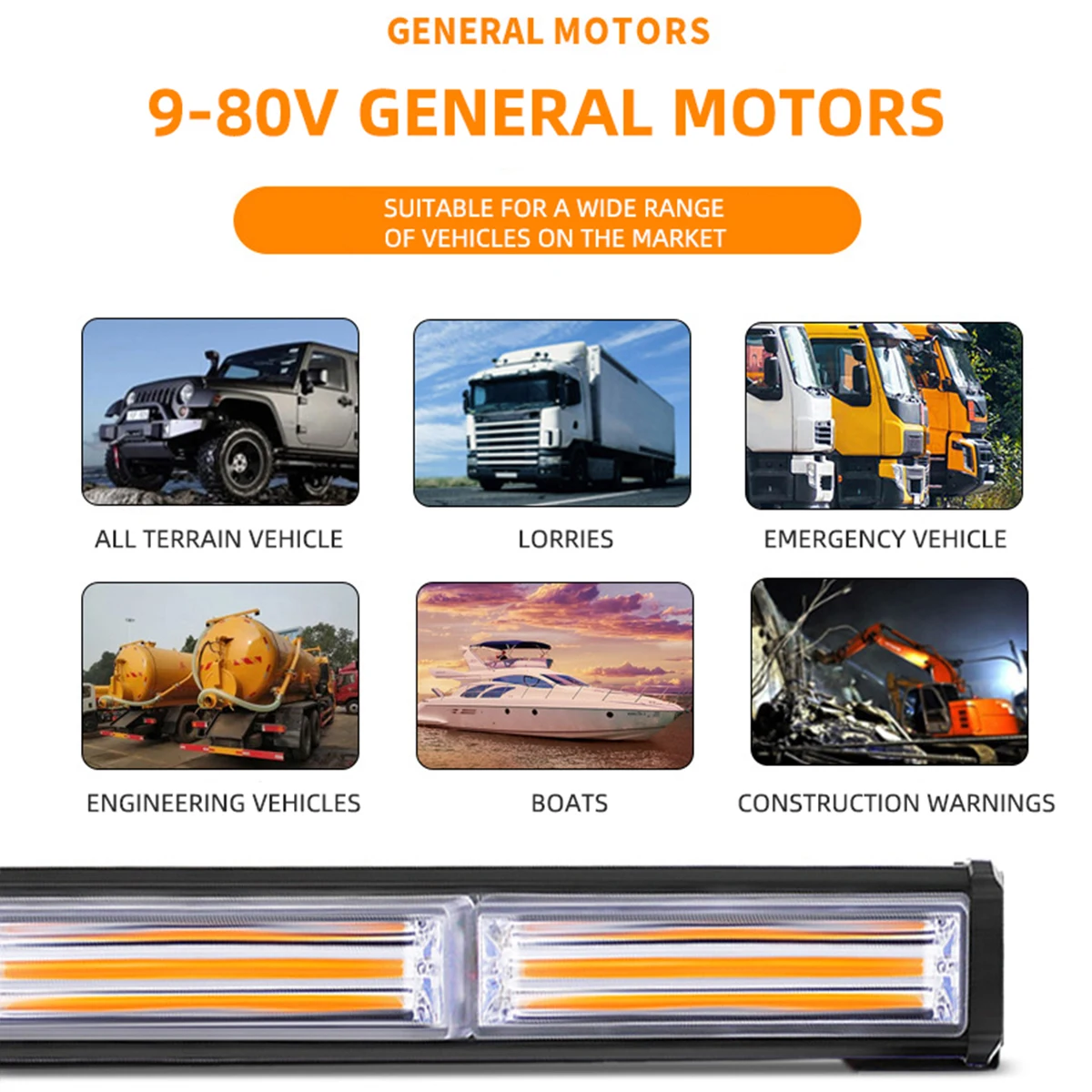 Double Color COB LED Strobe Light Flashing Modes Magnet Base Car Traffic Emergency Light Bar Hazard Warning Flash Lamp White