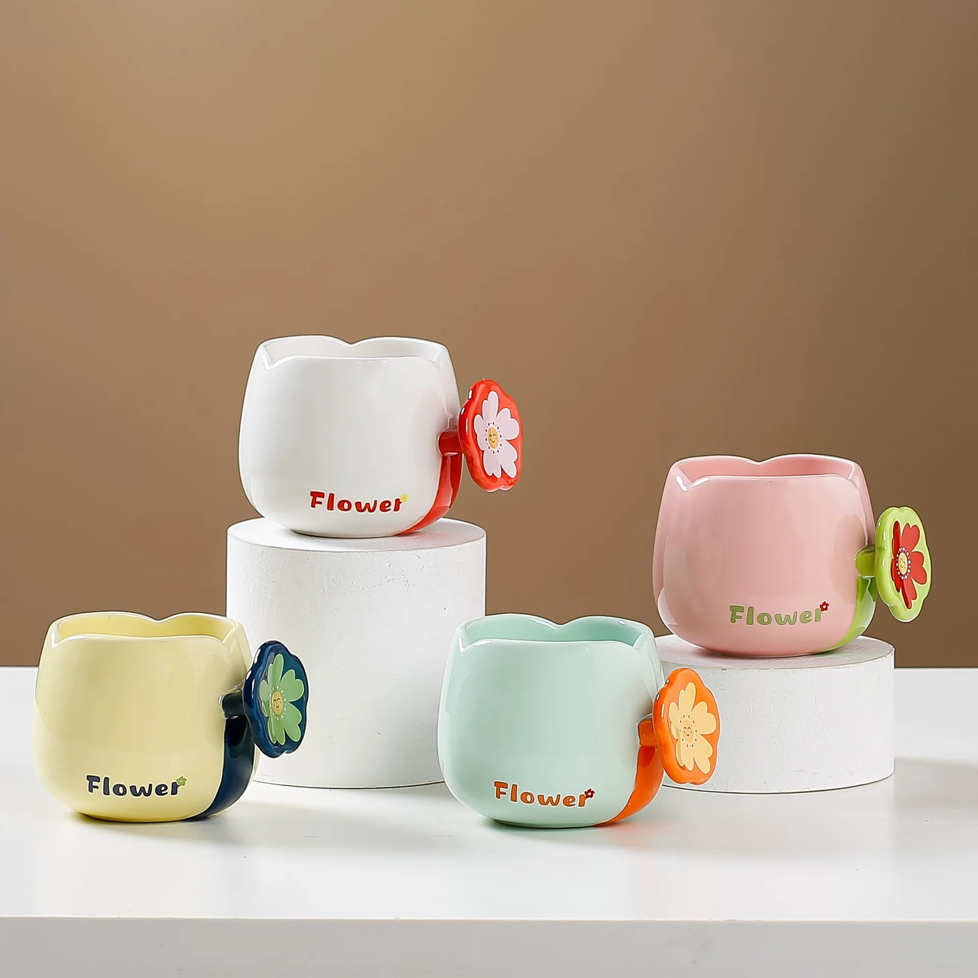 Custom gift Nordic  high-value ins style ceramic flowers coffee cups and mugs