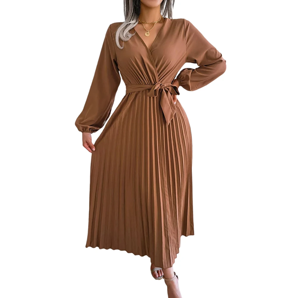 Casual Clothing Dress Winter and Autumn Women Lady Elegant Long Sleeve Belted Dresses