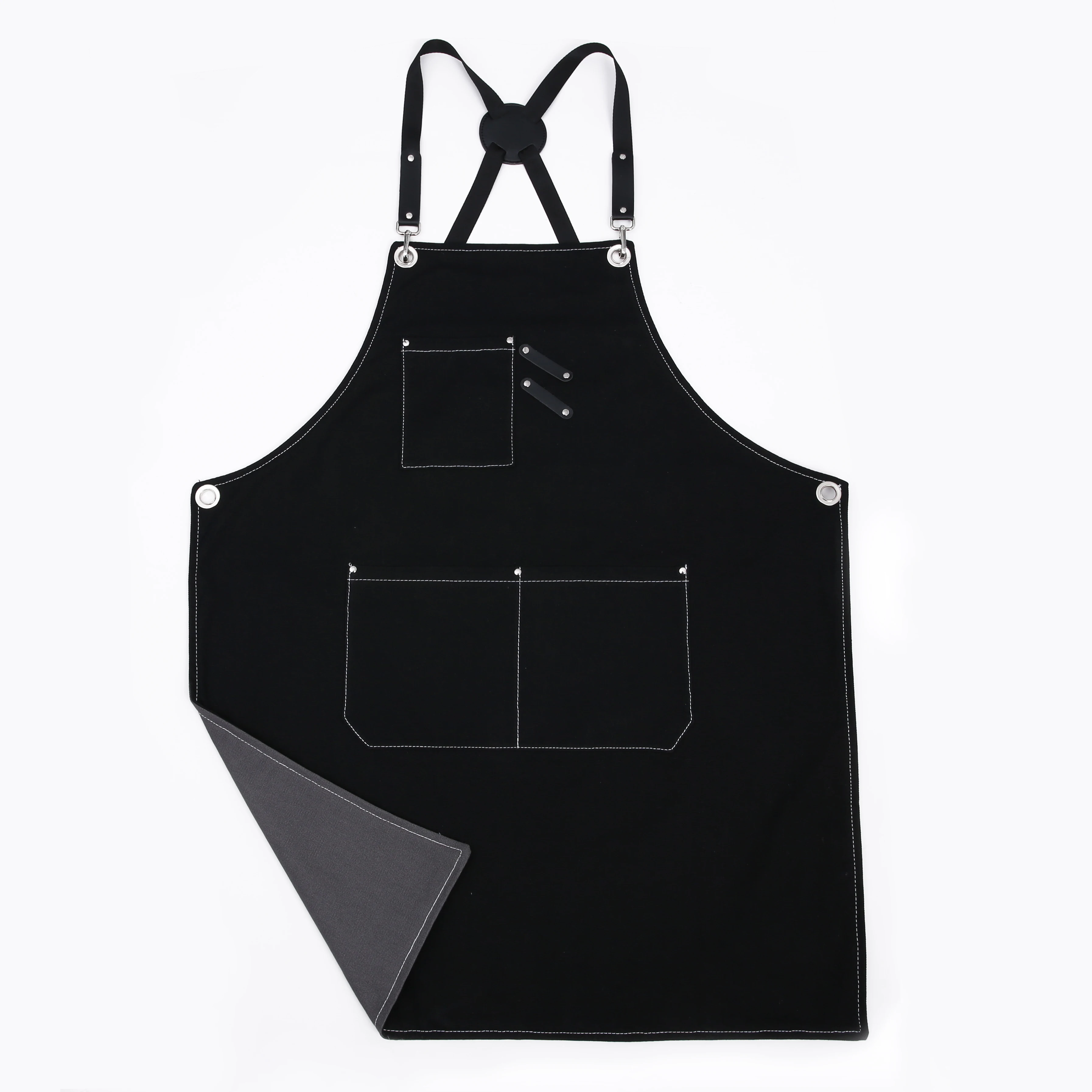  Double sided Cotton Canvas Apron Cross Back Strap Adjustable Work with Size:27