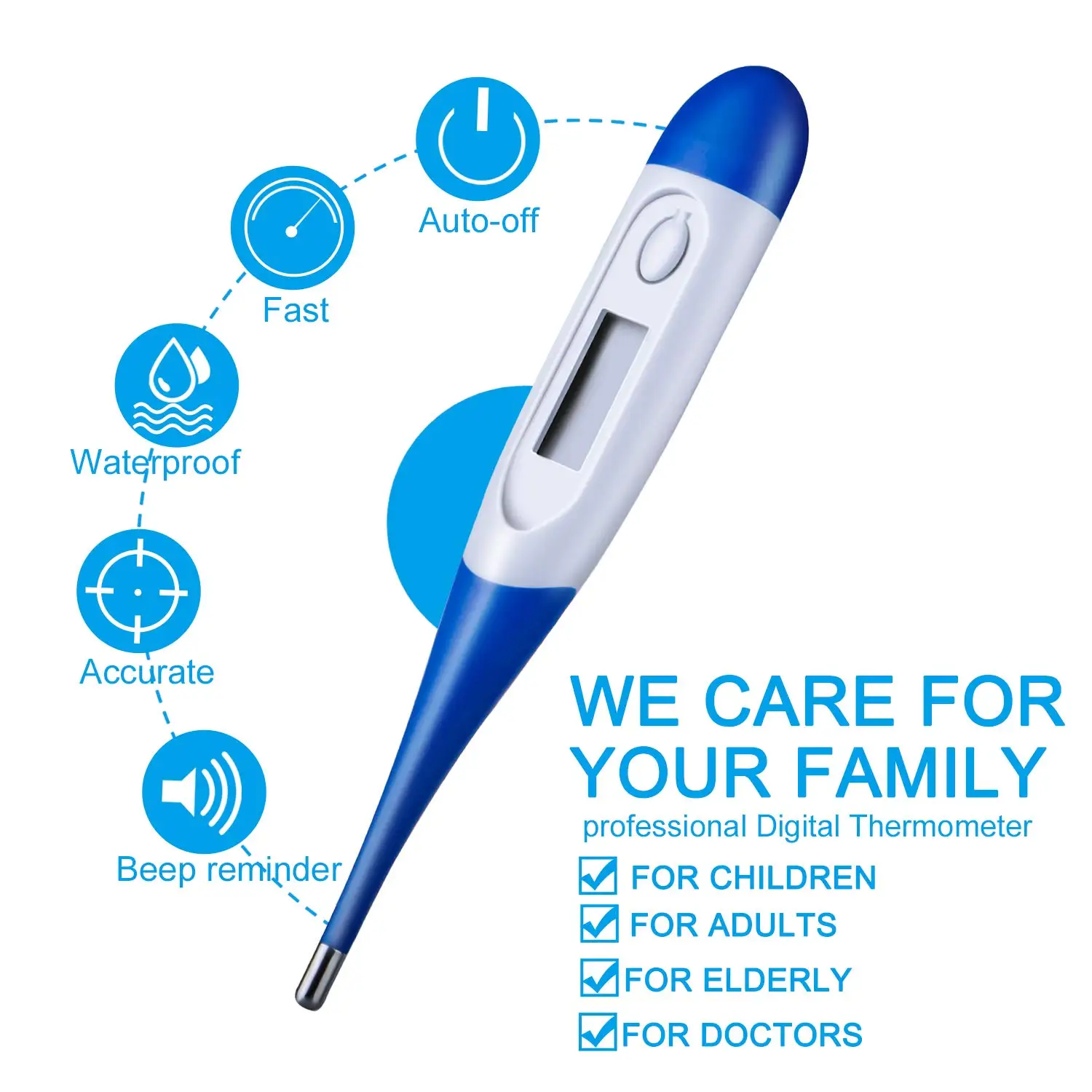 Flexible tip portable medical digital thermometer 3 in 1 modes memory function high accuracy waterproof fast reading CE RoHS