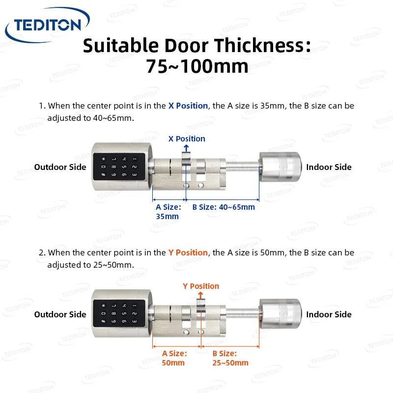 Tediton CE Certification Safety Electric Tuya APP Fingerprint Smart Euro Cylinder Locks