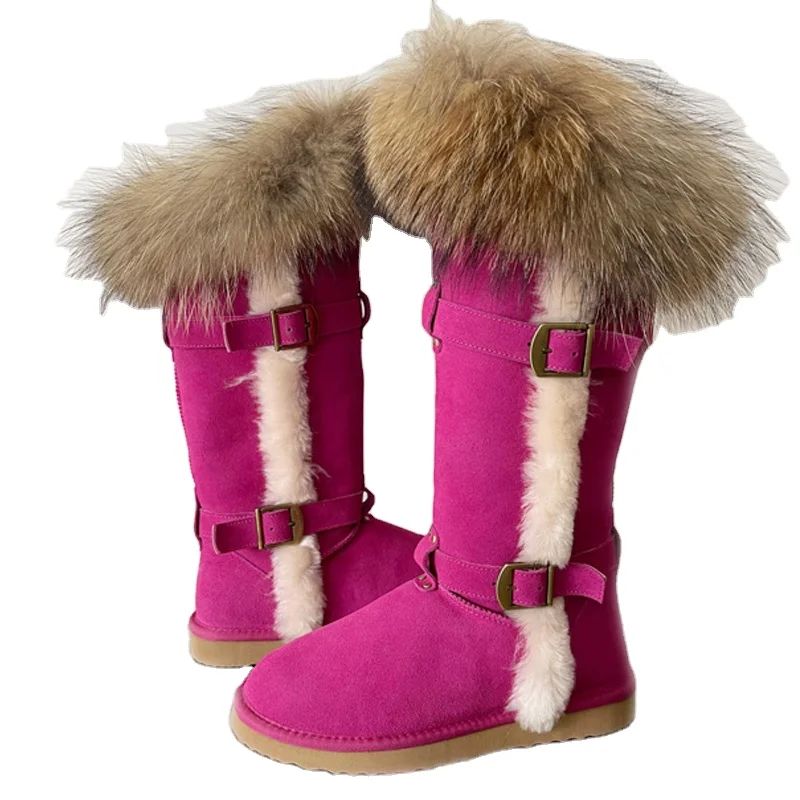 Luxury snow boots women Warm Winter Over-Knee Sheepskin snow Boots sheepskin shoes boots with fur women