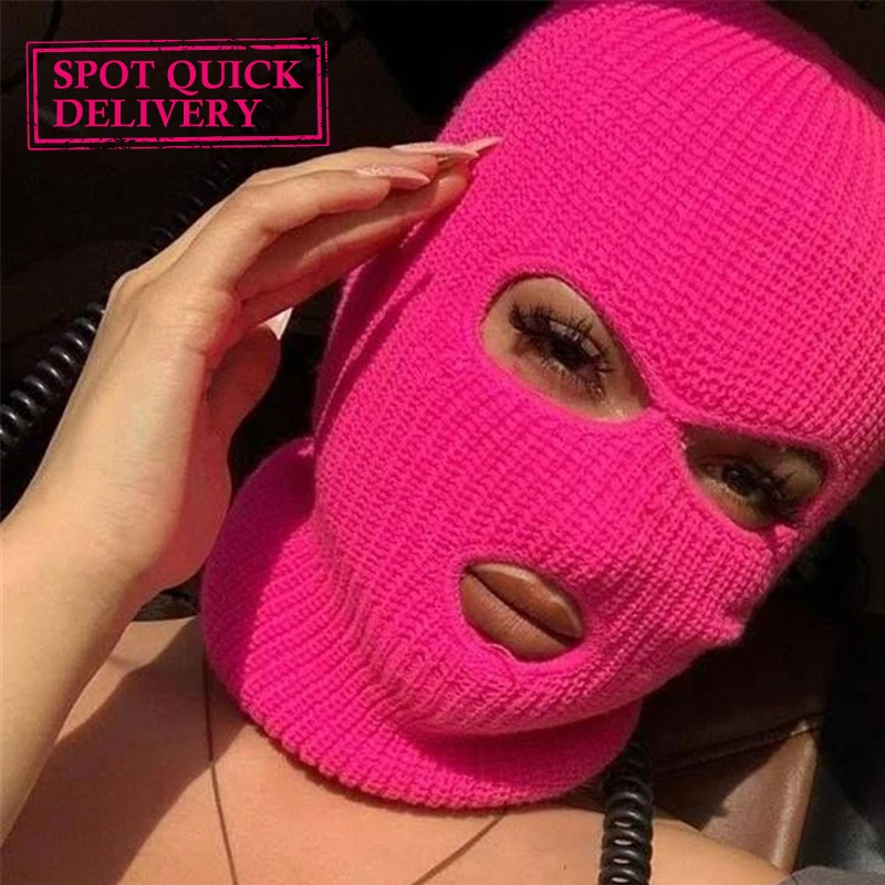 Custom Design Embroidery Logo Balaclava Motorcycle 3 Hole Full Face Knit Ski Mask Beanie Hat Beanie Ski Mask