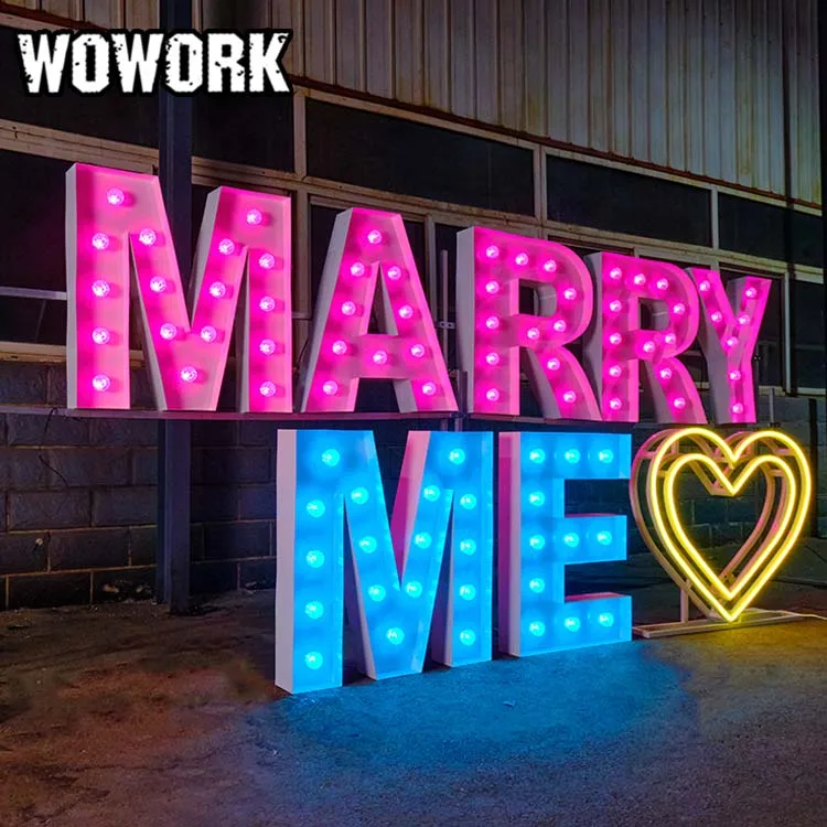 WOWORK wholesale marquee stacked letters 4ft led light backdrop stand two row marquee lights for wedding decoration