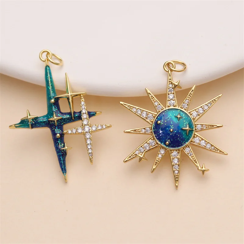 Brass 18K Gold Plated Star Sun Elk Unicorn Shaped Enamel Necklace Pendant Bulk for Necklace Making