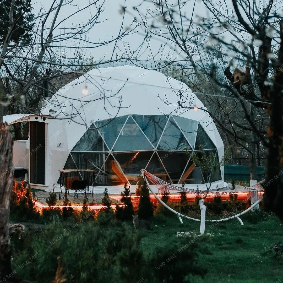 Glamping waterproof fireproof PVC covering geodesic dome tent