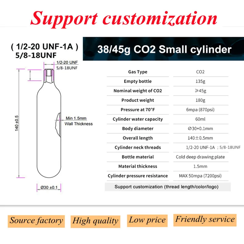 60 cc 58 60g co2 cartridge for horse riding airbag