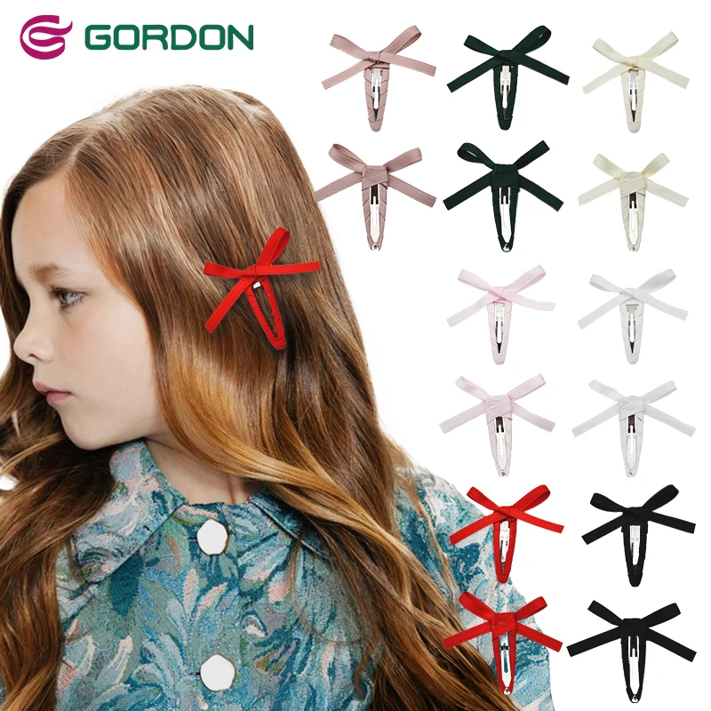 Gordon Ribbons Factory wholesale christmas hair tie bow mini solid cute satin hair clip for little baby hair accessories