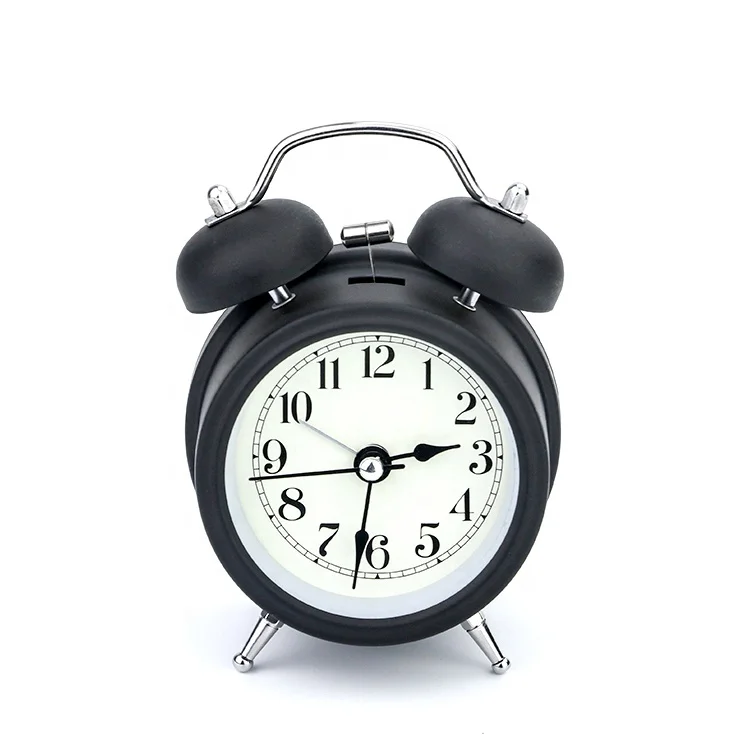 KH-CL092 Round Black Classic Table Retro Double Bell Mechanical Metal Alarm Clock