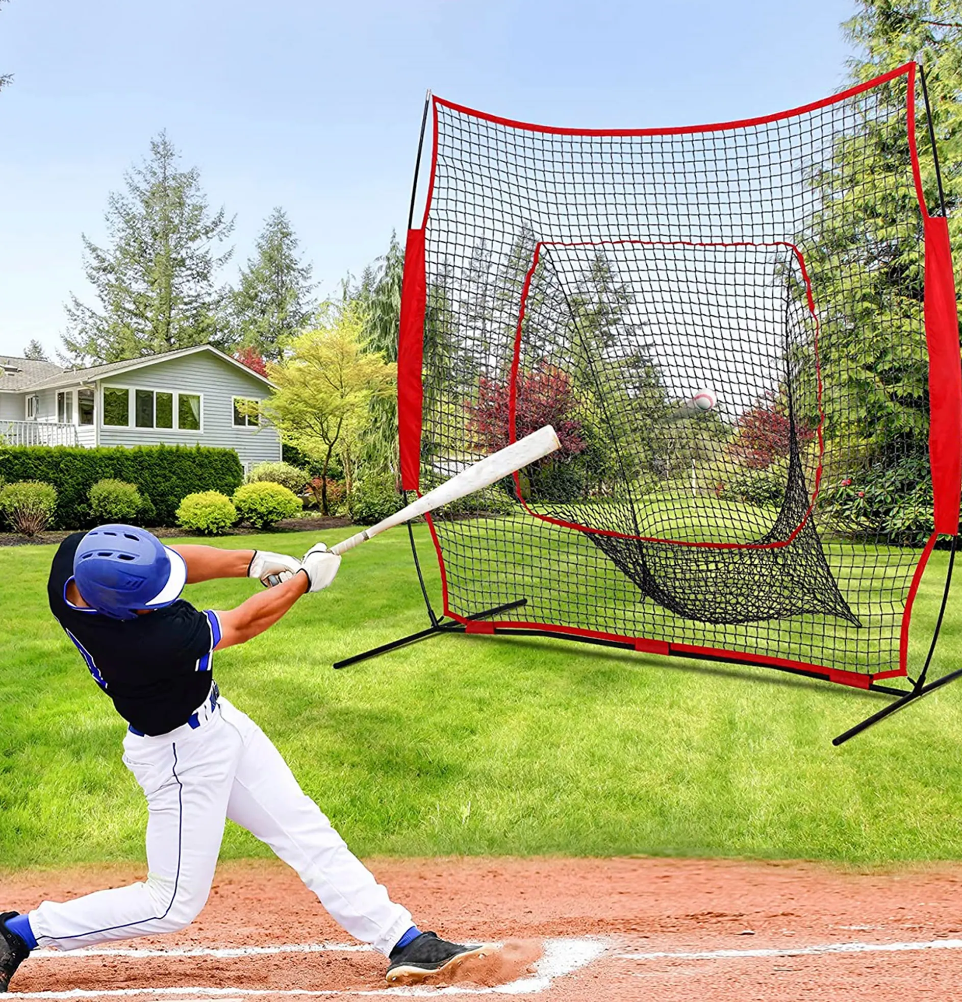 Baseball and Softball Practice Net 7x7ft Portable Hitting Pitching Batting Training Net
