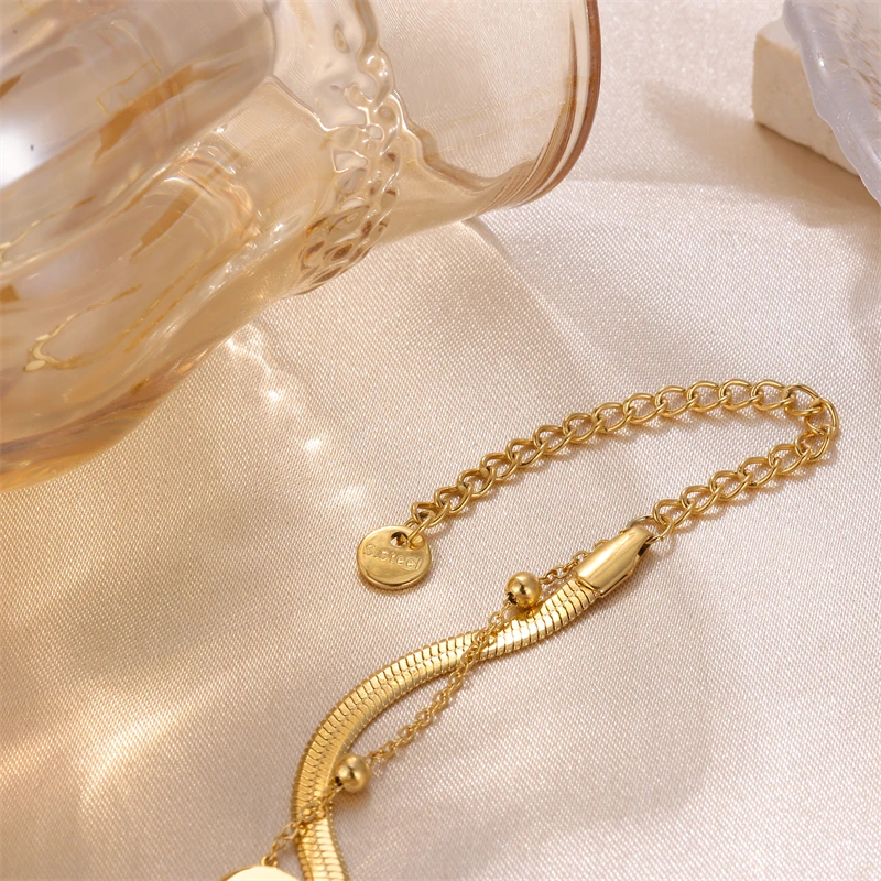 Vintage Women 18k Gold Plated Stainless Steel Double Chain Anklets Adjustable Jewelry Anklets