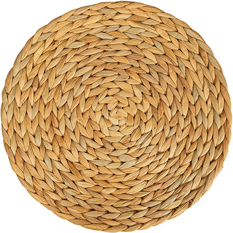 Handmade Round Woven & Natural Wicker Placemats Water Hyacinth Straw Braided Mat Gourd Grass Meal Mat Table Decoration